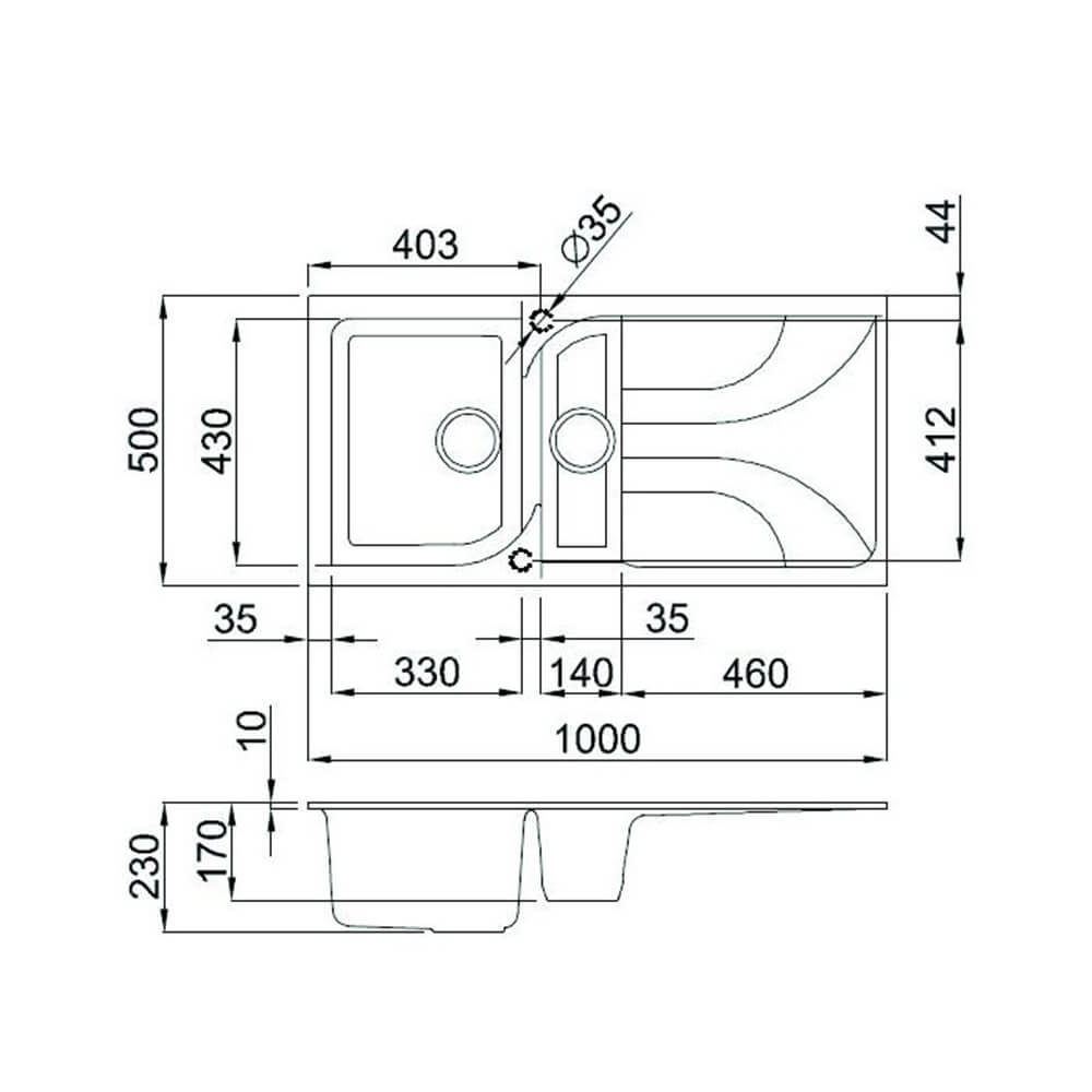 Quartz Black 1.5 Bowl Sink & Varone Copper Tap Pack Sink Dimensions