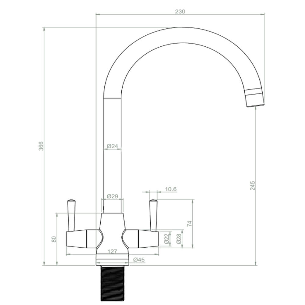 Quartz Black 1.5 Bowl Sink & Cascade Matte Black Tap Pack Tap Dimensions
