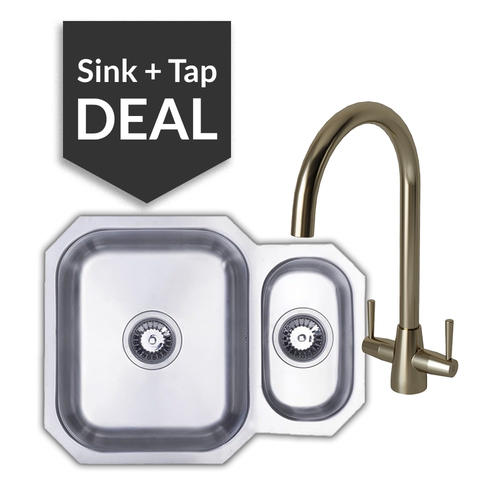 Premium Stainless Steel 1.5 Bowl Undermount Sink & Cascade Brushed Steel Tap Pack