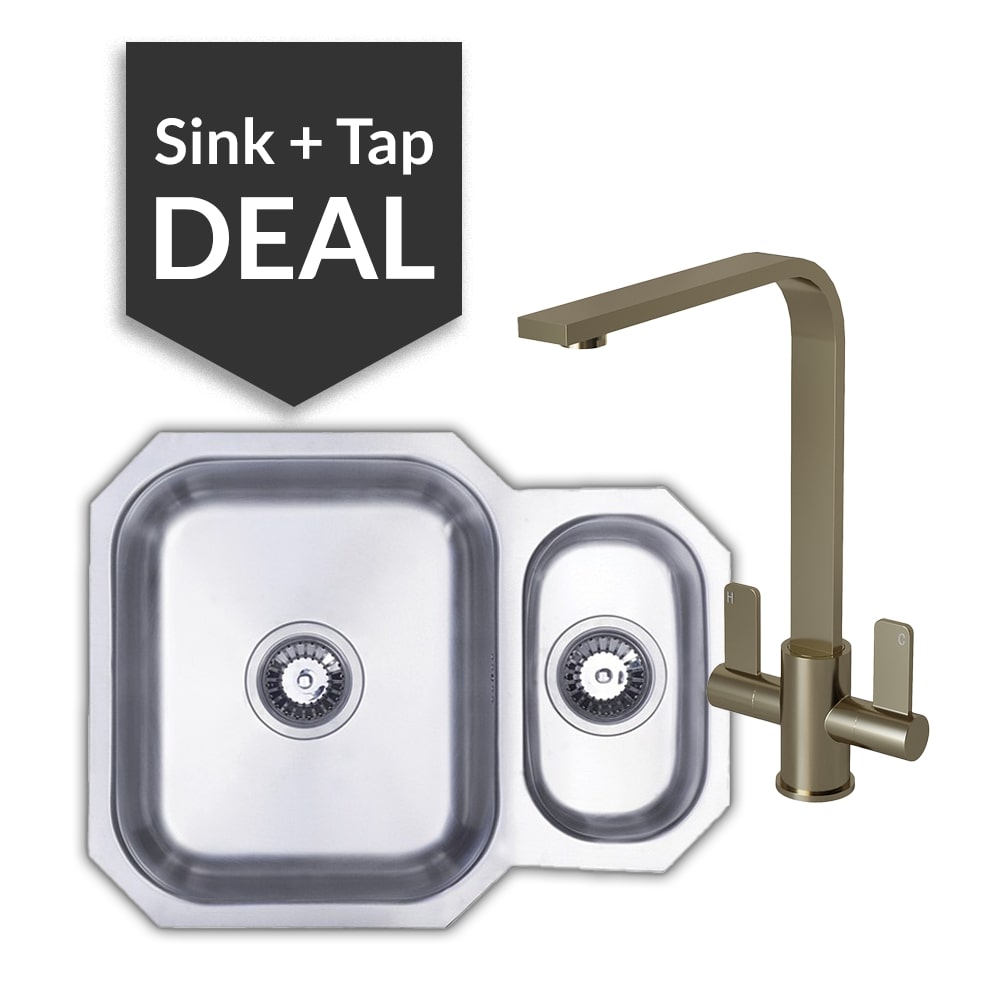 Premium Stainless Steel 1.5 Bowl Undermount Sink & Mesa Brushed Steel Tap Pack