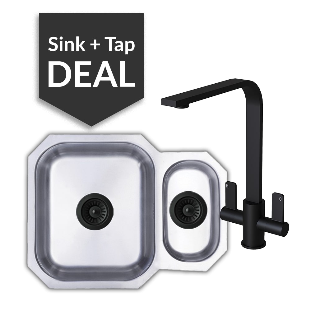 Premium Stainless Steel 1.5 Bowl Undermount Sink & Mesa Matte Black Tap Pack