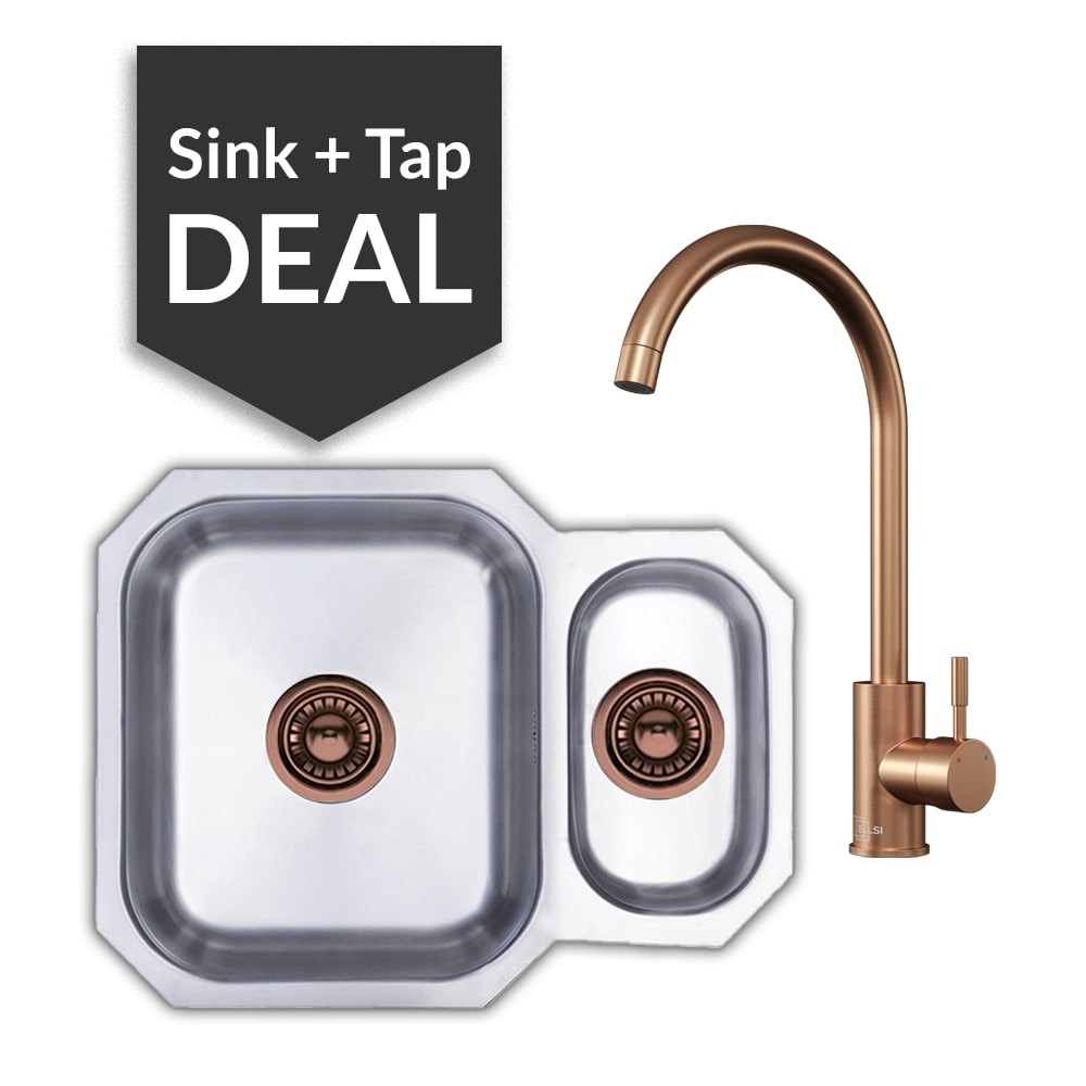 Premium Stainless Steel 1.5 Bowl Undermount Sink & Varone Copper Tap Pack