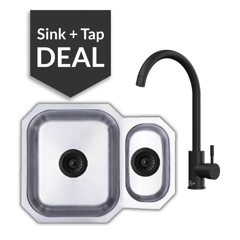 Premium Stainless Steel 1.5 Bowl Undermount Sink & Varone Matte Black Tap Pack