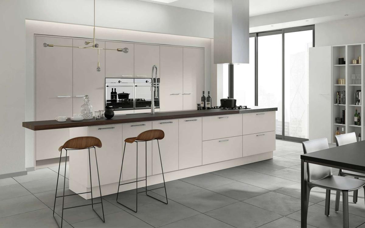 Velluto Pebble Kitchen showing Recessed Tall Units