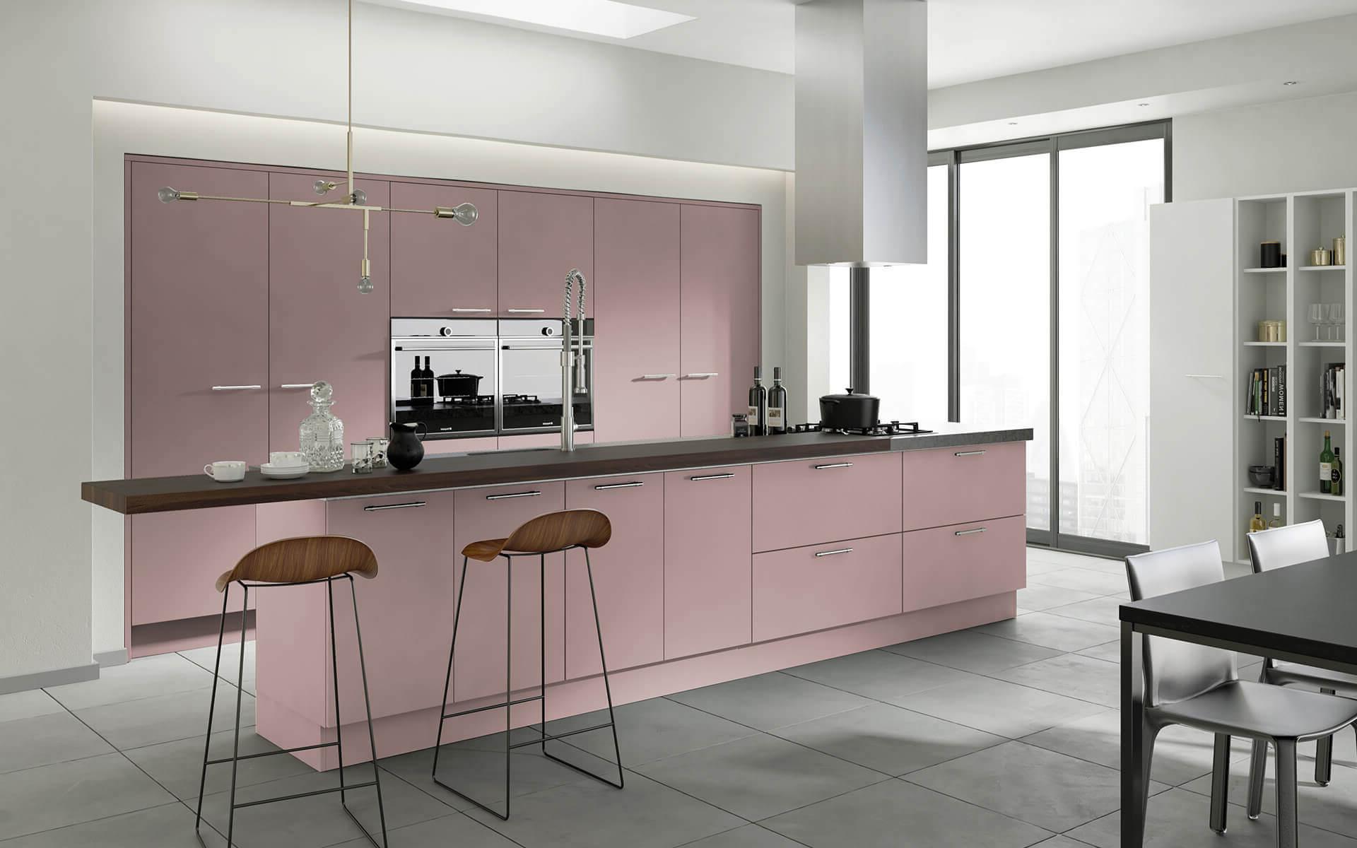 Velluto Heritage Pink Painted Modern Slab Door Kitchen Style - Better Kitchens