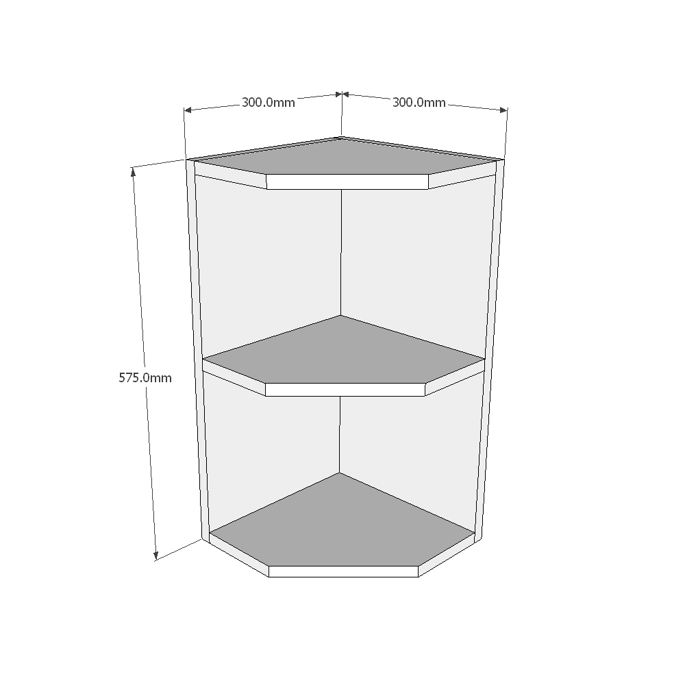 300mm Open End Wall Unit - LH (Low) Dimensions