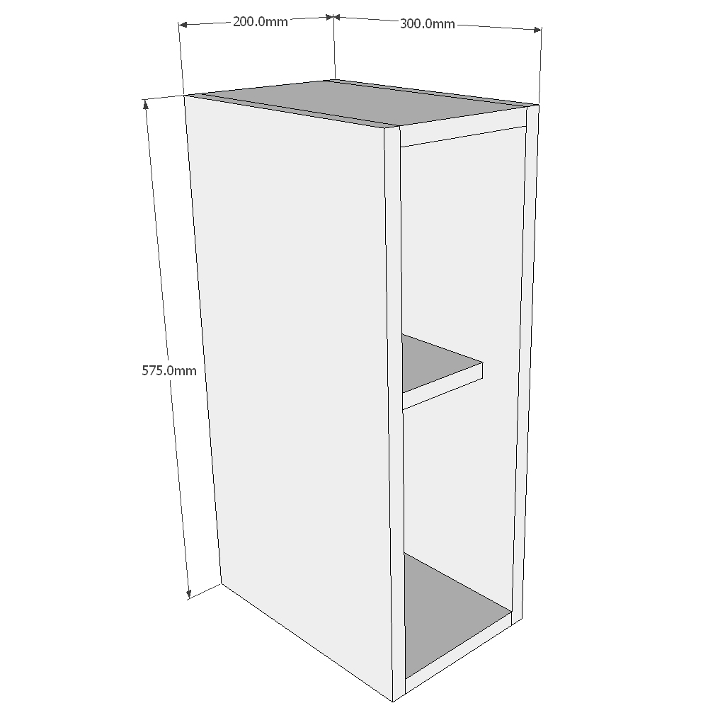 200mm Wall Open Display Unit (Low) Dimensions