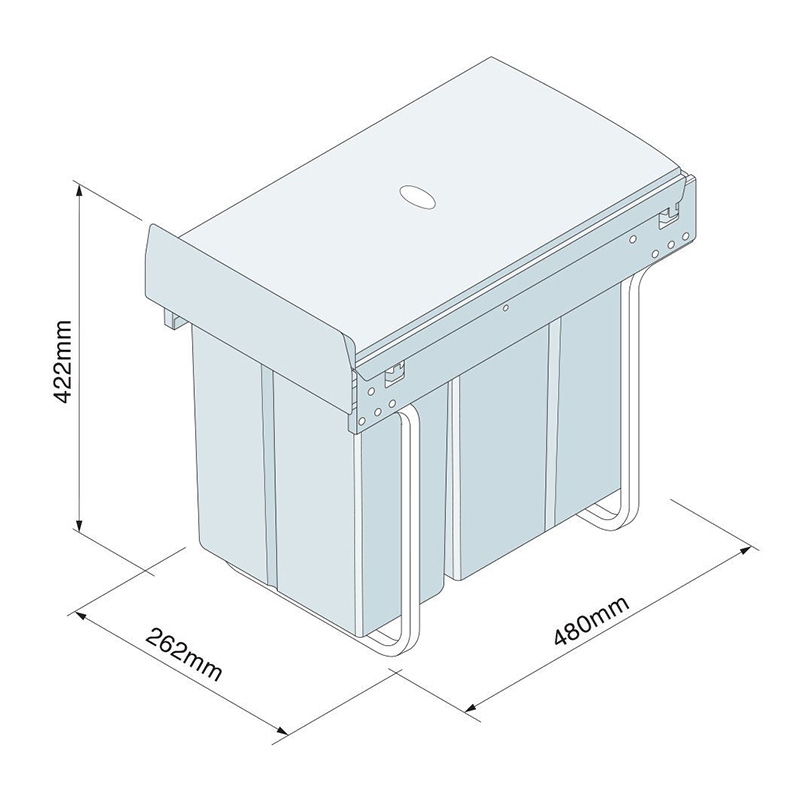 Base Mounted Pull-Out Waste Bin - 1 x 10 & 1 x 20 Litre - 300mm Wide Dimensions