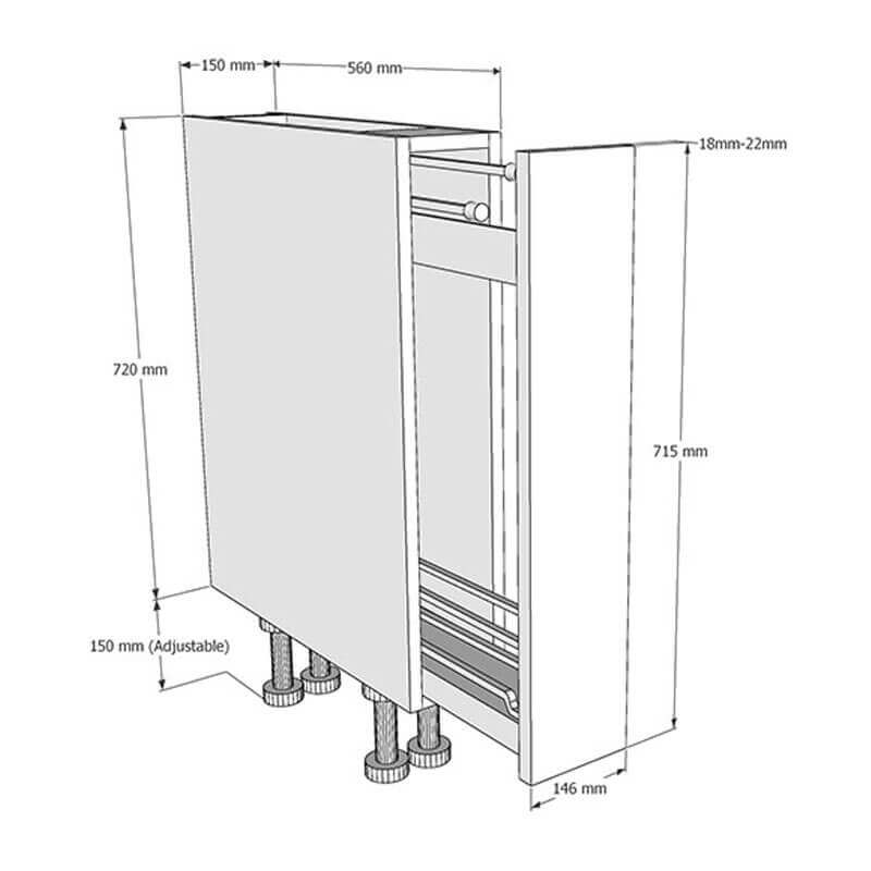 150mm Pull Out Towel Rail Base Unit Dimensions