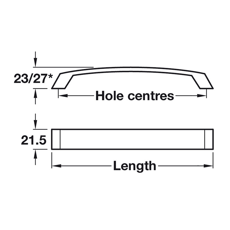 Rufus - Bow Handle - Brushed Nickel Dimensions