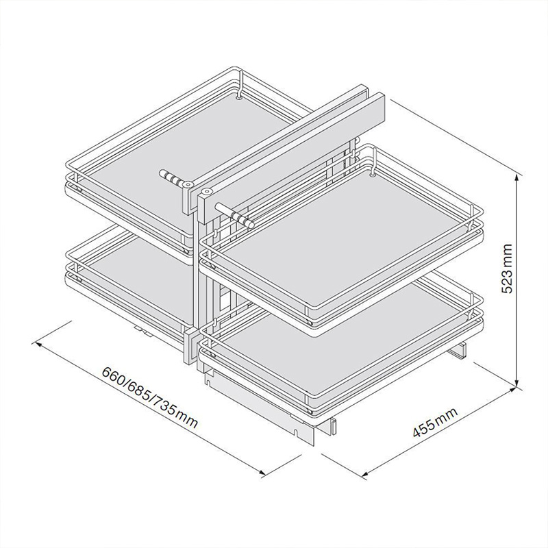Universal Blind Corner Optimiser Mechanism - To Suit 1000mm Unit - 500mm wide Door - Dimensions