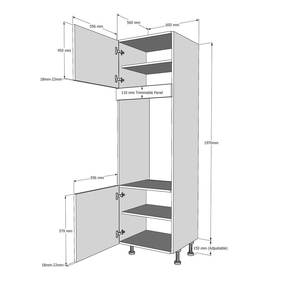 600mm True Handleless Tall Double Oven Housing - LH Hinge (Medium) Dimensions