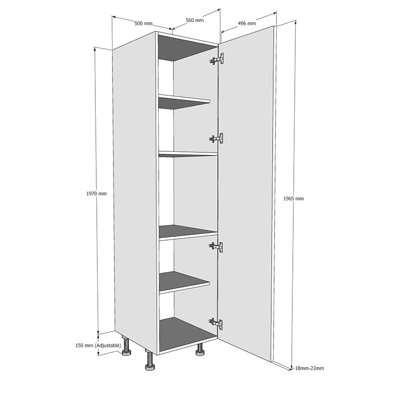 500mm Tall Larder Unit - Full Height Door (Medium) Dimensions