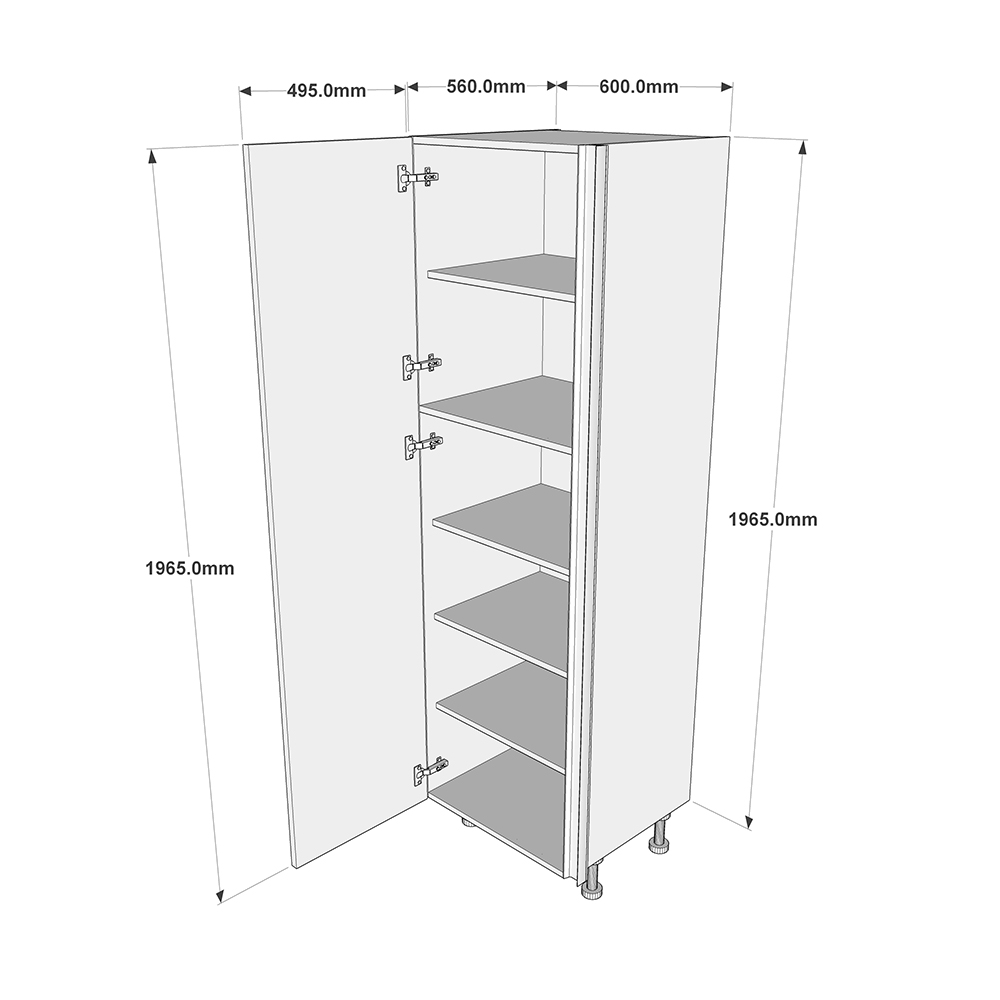 600mm True Handleless Larder Unit - Full Height Door - LH Hinge (Medium) Dimensions