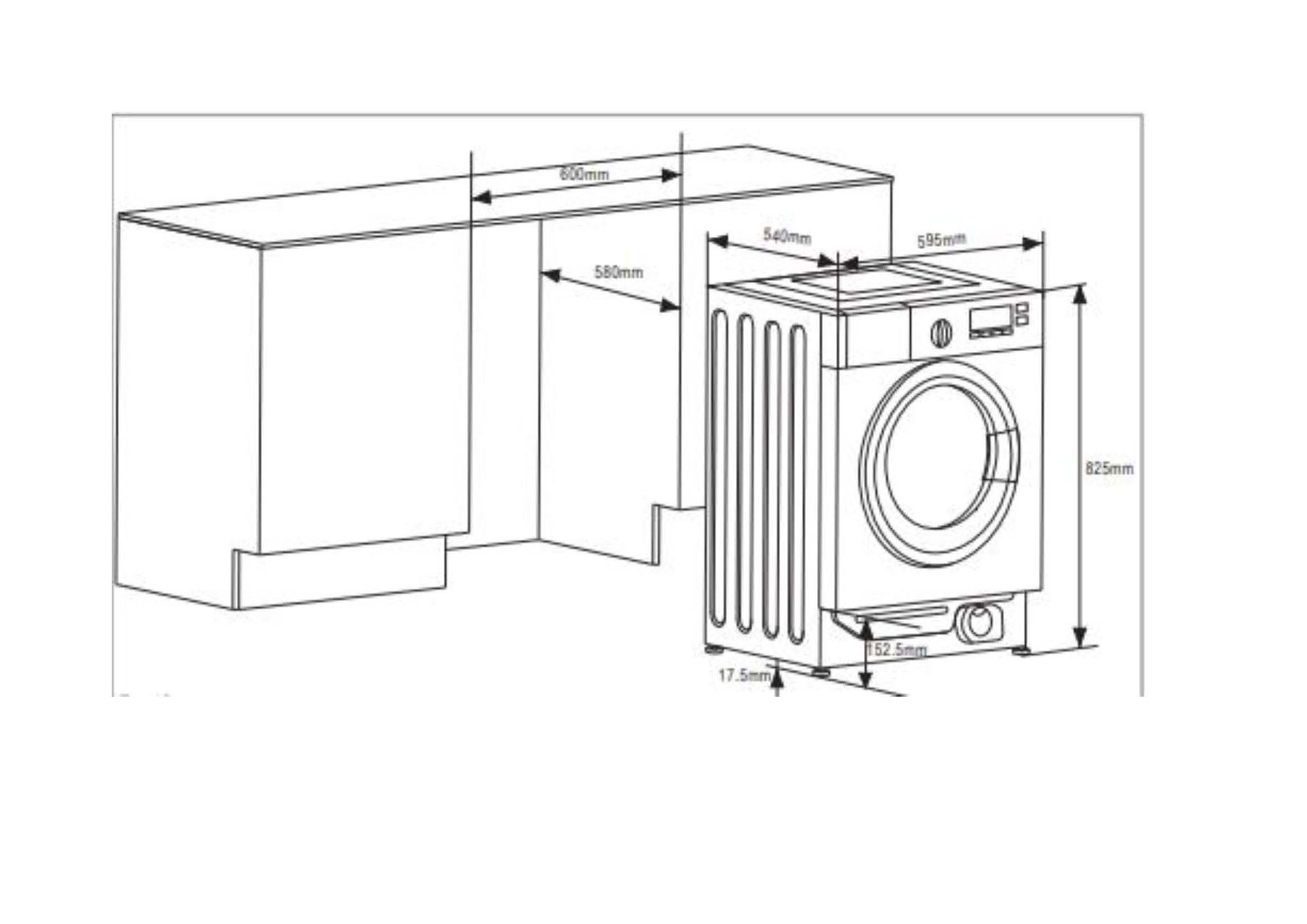 CDA CI327 Integrated 7kg Load Washing Machine, 1400 rpm (2022) Dimensions