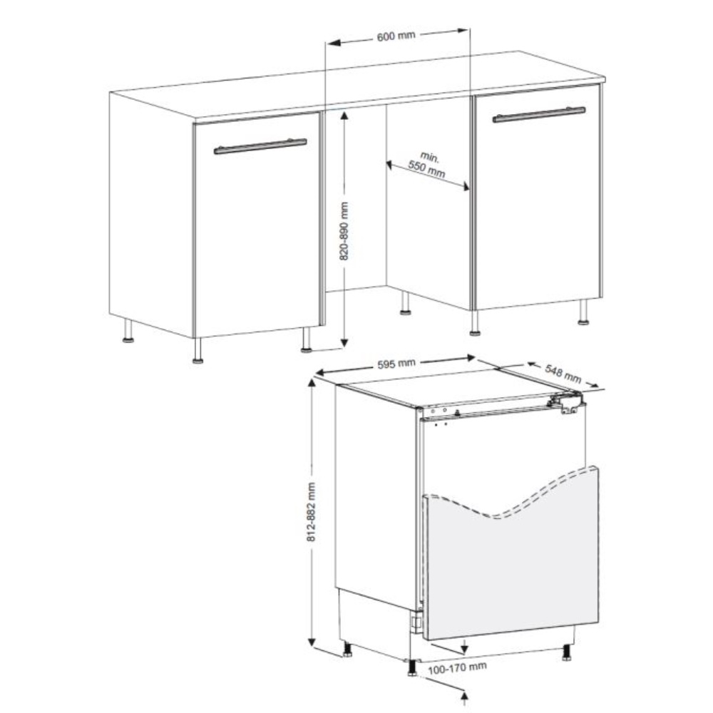 CDA CRI551 - Integrated Under Counter Fridge with Ice Box (2023) Dimensions