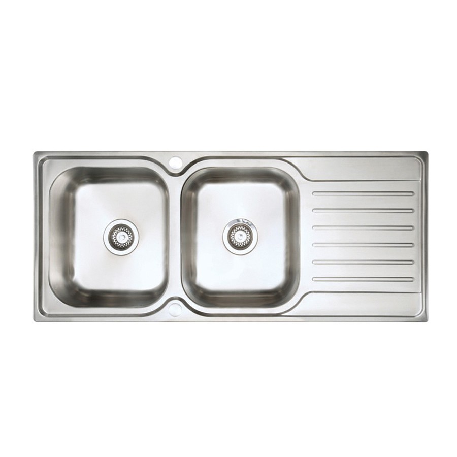 Premium Stainless Steel 2 Bowl Sink & Cascade Brass Tap Pack Sink Image
