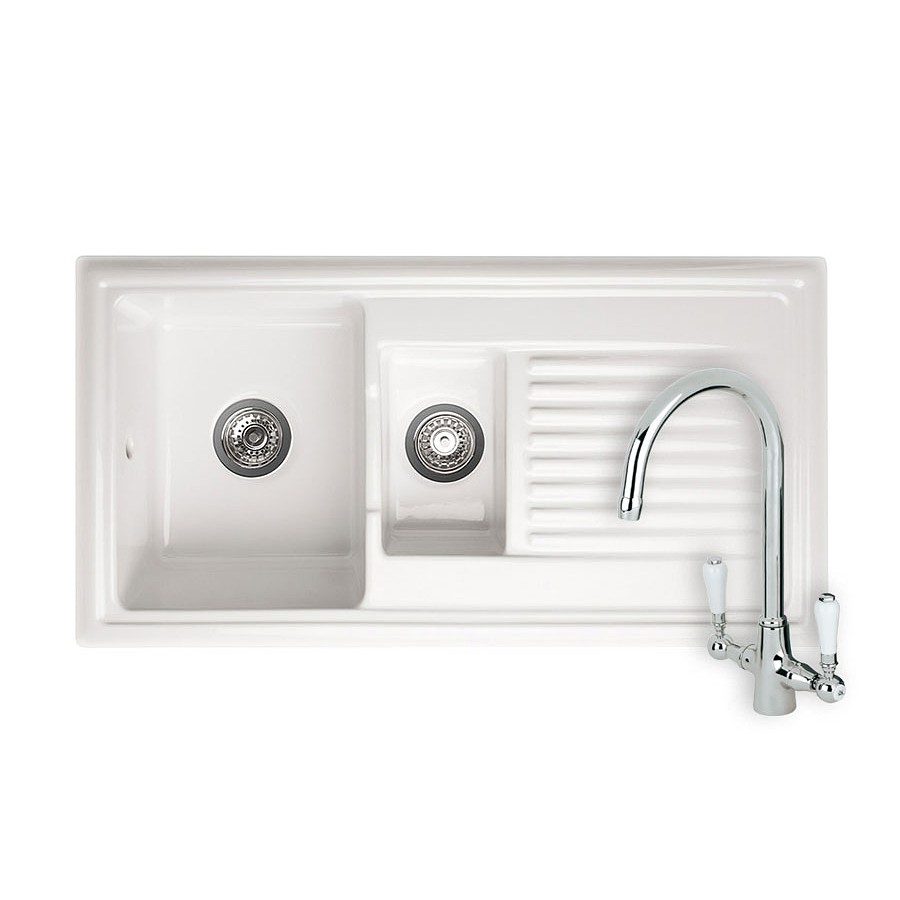 Dovey tap pack 1.5 bowl Ceramic White Inset Sink & Tap Pack