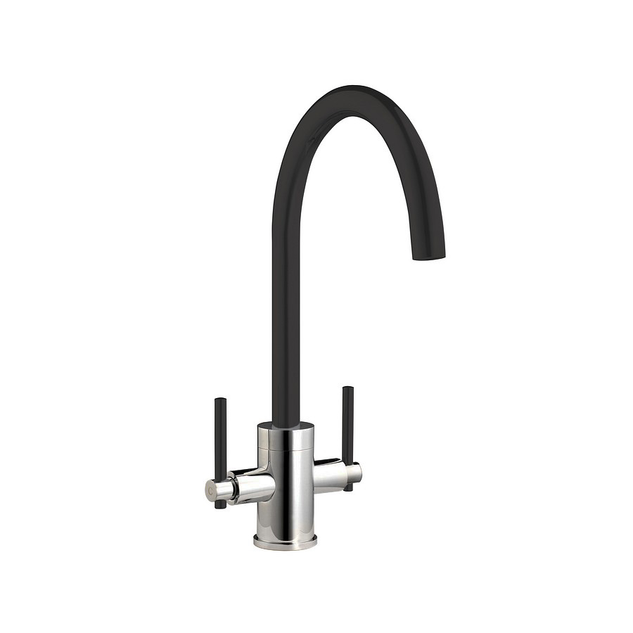 Seine Black and Brushed Steel Twin Lever Mixer Tap