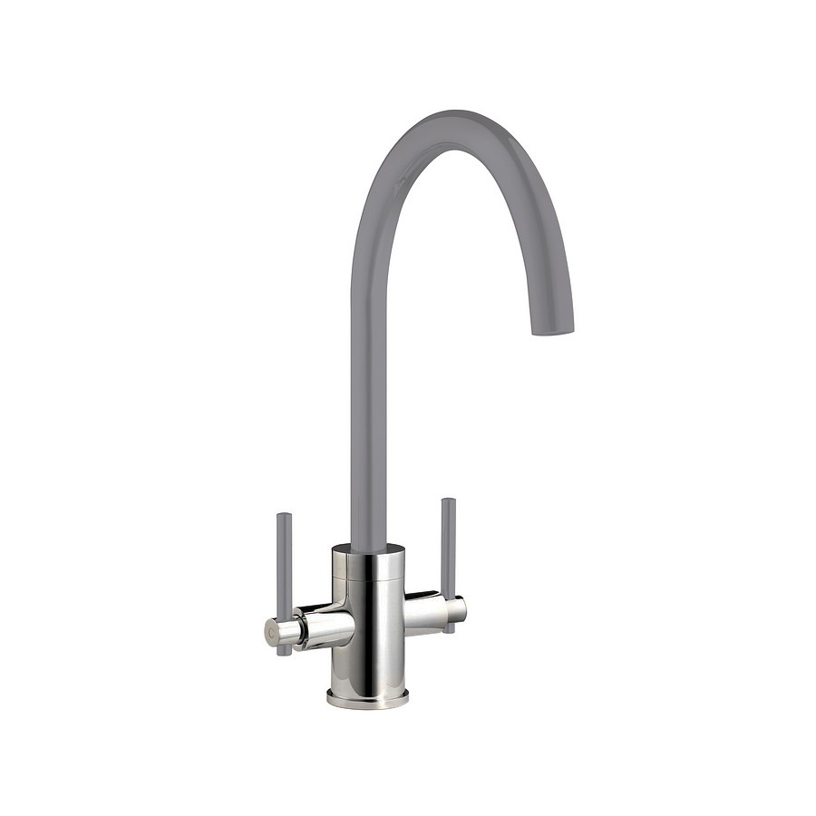 Dniester Grey and Brushed Steel Twin Lever Mixer Tap