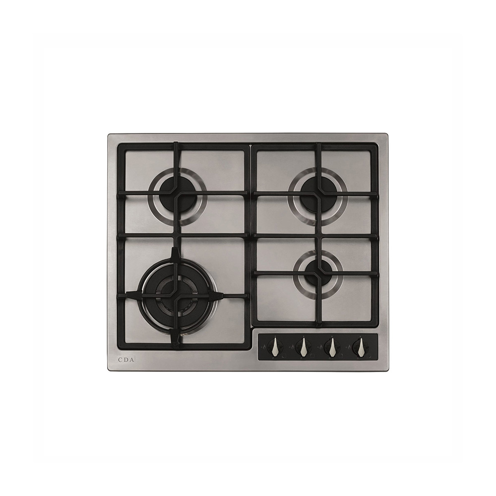 CDA HG6351SS 58cm 4 Ring Gas Hob, Cast Iron Supports, Stainless Steel