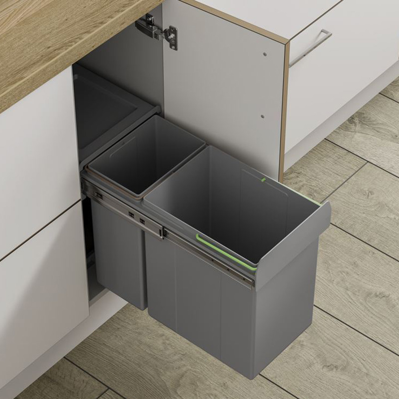 Base Mounted Pull-Out Waste Bin - 1 x 10 & 1 x 20 Litre - 300mm Wide