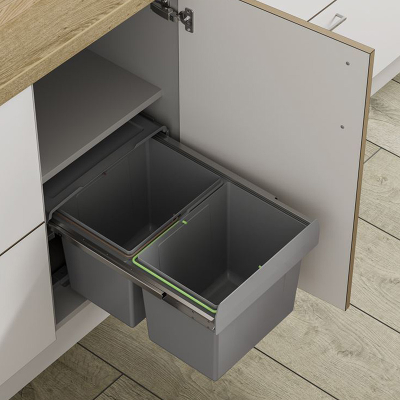 Base Mounted Pull-Out Waste Bin - 2 x 15 Litre - Soft Close - 450mm Wide