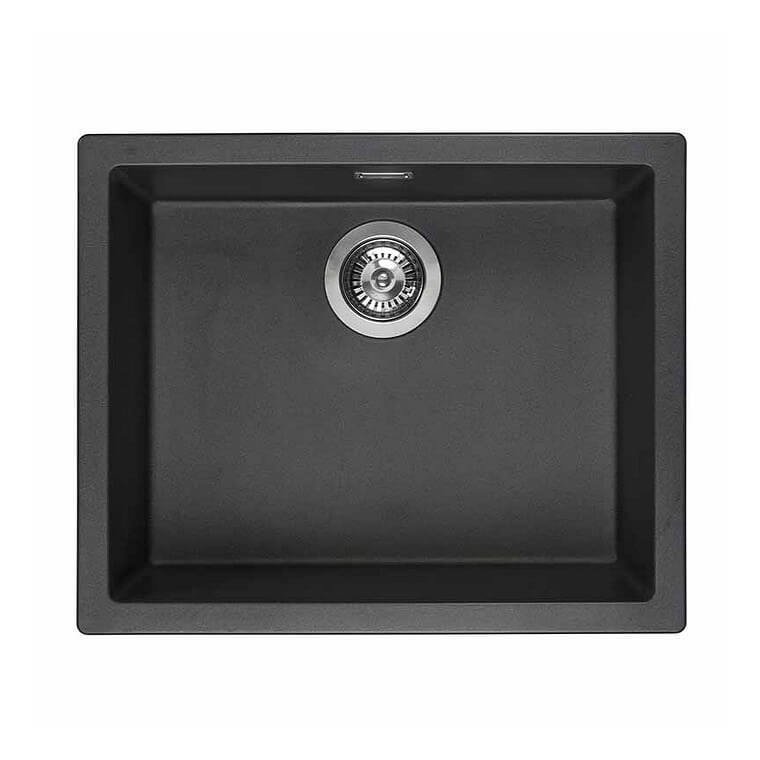 Reginox AMSTERDAM Black Single Bowl Inset or Undermount Granite Sink - 500mm Wide