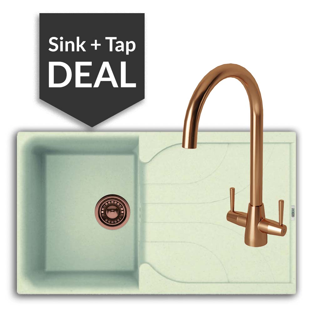 Quartz Cream Small Single Bowl Sink & Cascade Copper Tap Pack