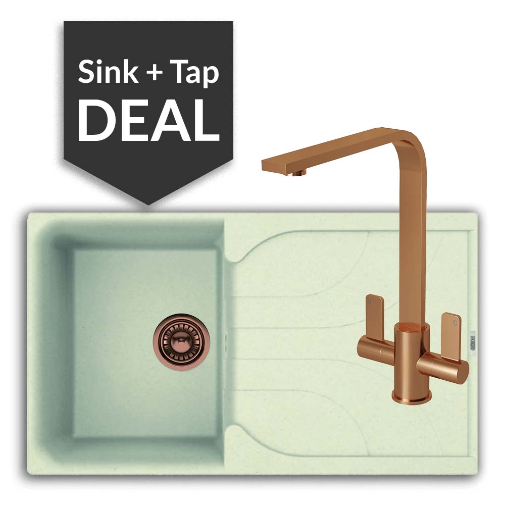 Quartz Cream Small Single Bowl Sink & Mesa Copper Tap Pack