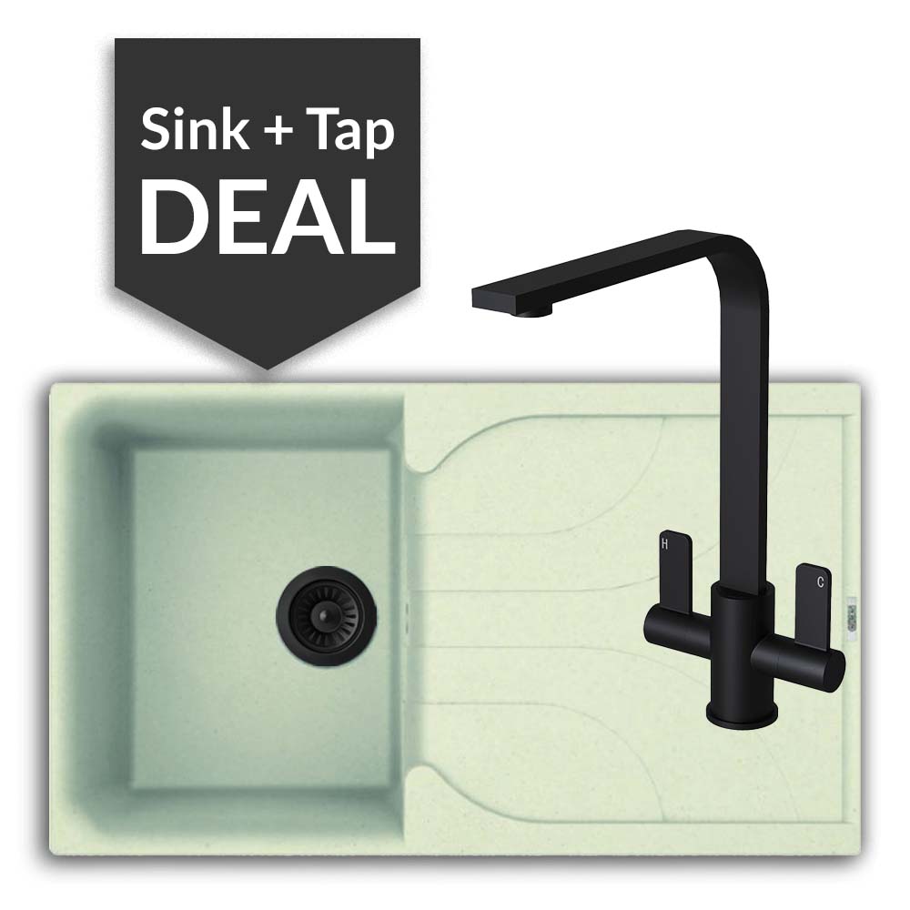 Quartz Cream Small Single Bowl Sink & Mesa Matte Black Tap Pack