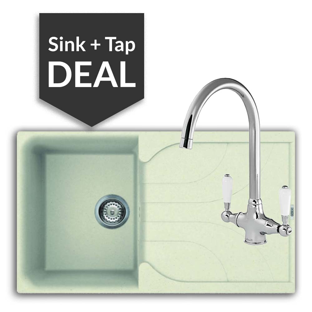 Quartz Cream Small Single Bowl Sink & Belmore Chrome Tap Pack