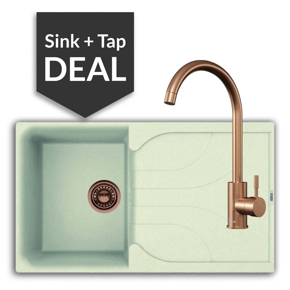 Quartz Cream Small Single Bowl Sink & Varone Copper Tap Pack