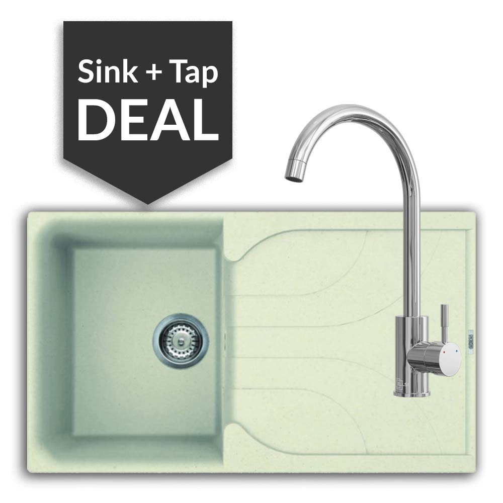 Quartz Cream Small Single Bowl Sink & Varone Chrome Tap Pack