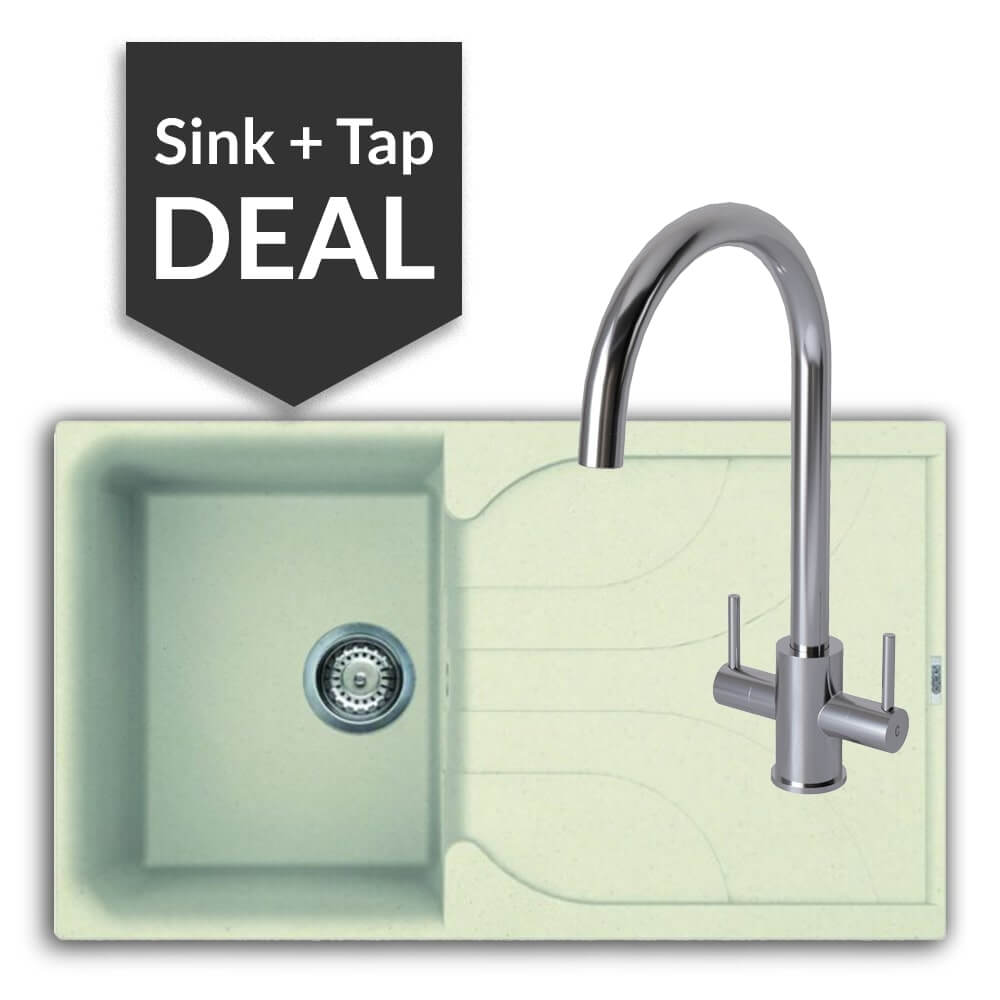 Quartz Cream Small Single Bowl Sink & Apsley Chrome Tap Pack