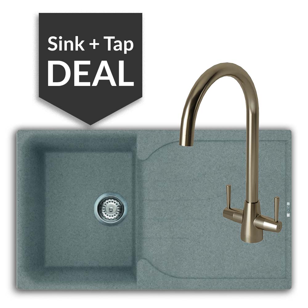 Quartz Titanium Small Single Bowl Sink & Cascade Brushed Steel Tap Pack