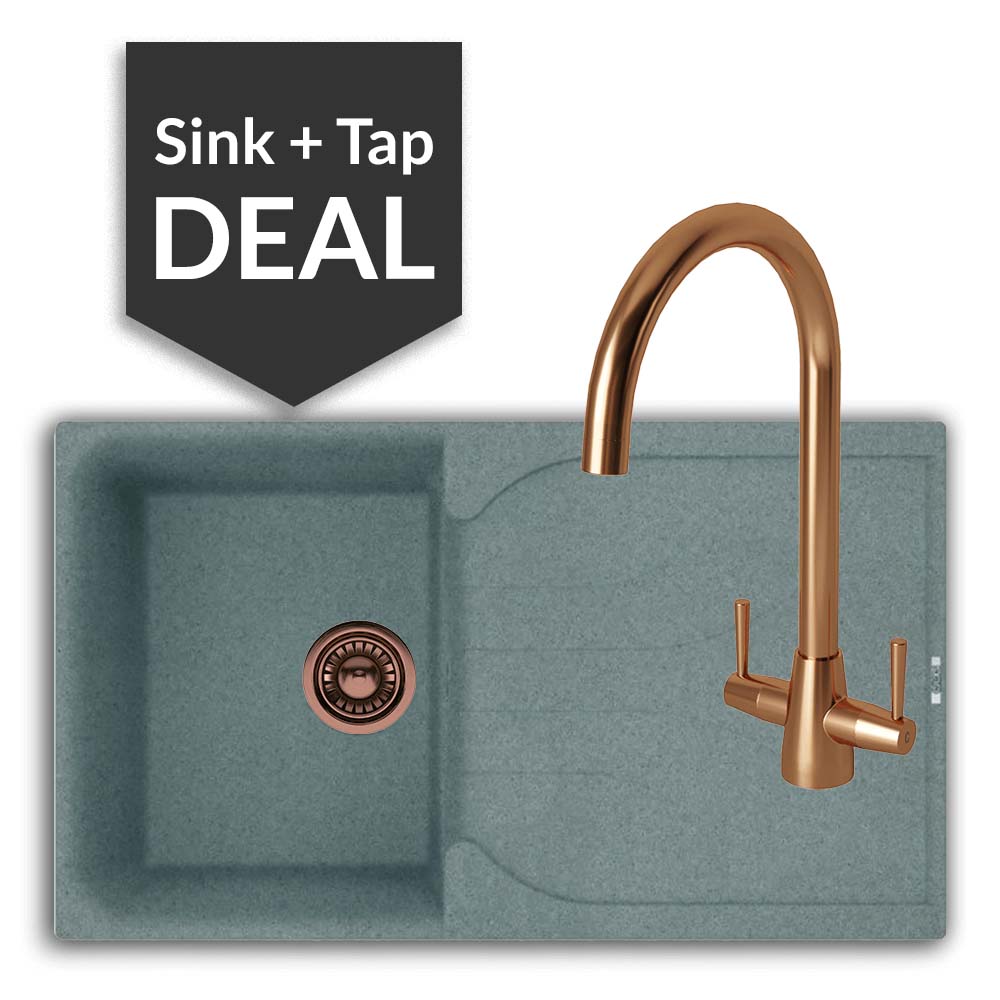 Quartz Titanium Small Single Bowl Sink & Cascade Copper Tap Pack