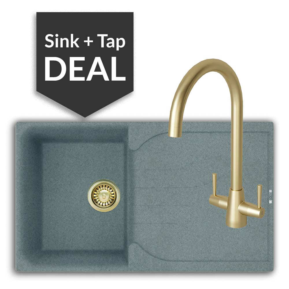 Quartz Titanium Small Single Bowl Sink & Cascade Brass Tap Pack