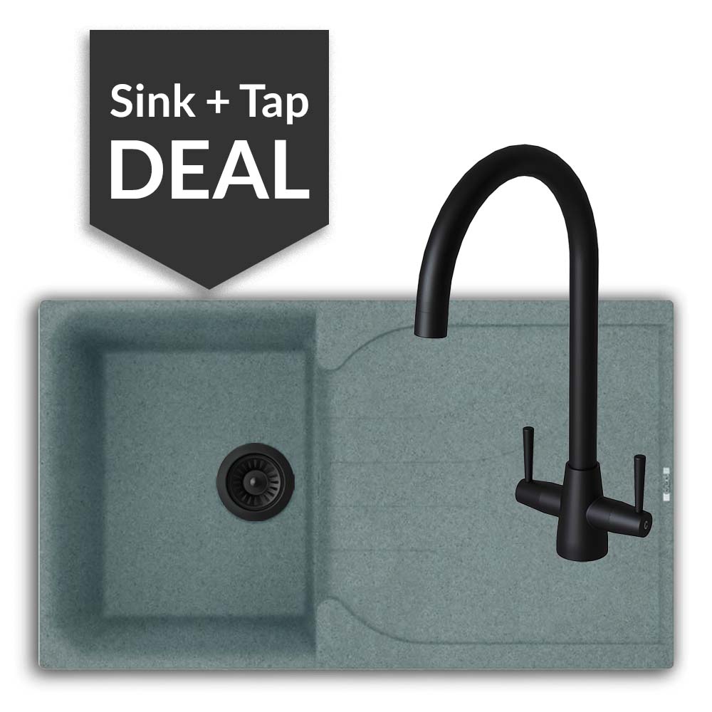 Quartz Titanium Small Single Bowl Sink & Cascade Matte Black Tap Pack