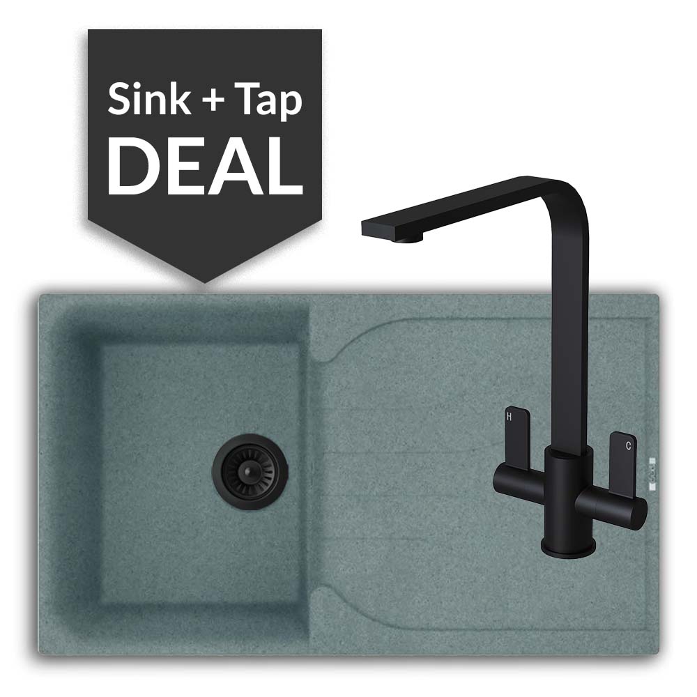 Quartz Titanium Small Single Bowl Sink & Mesa Matte Black Tap Pack