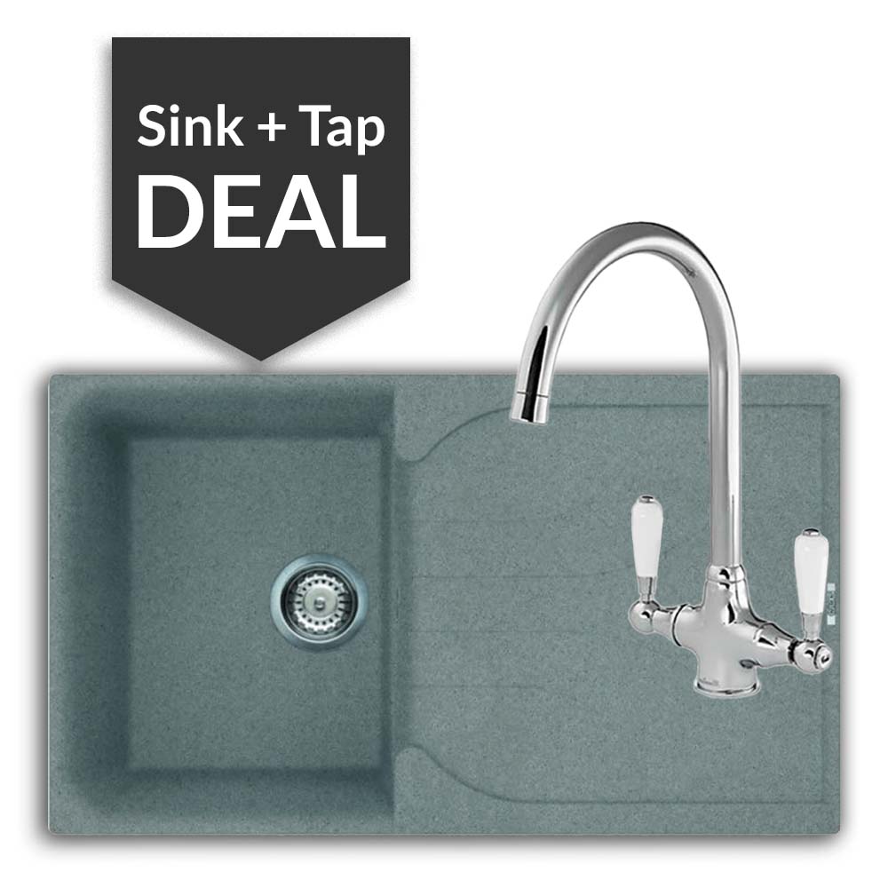 Quartz Titanium Small Single Bowl Sink & Belmore Chrome Tap Pack