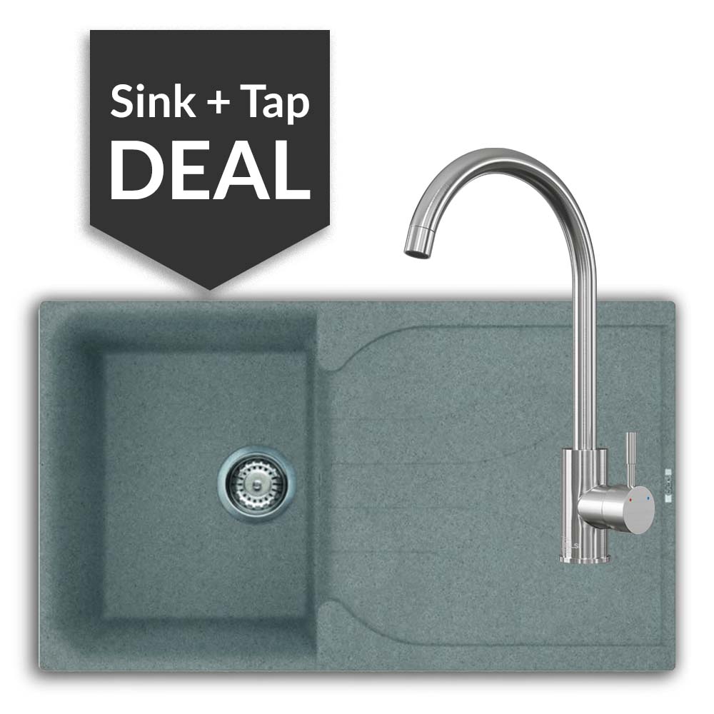 Quartz Titanium Small Single Bowl Sink & Varone Brushed Steel Tap Pack