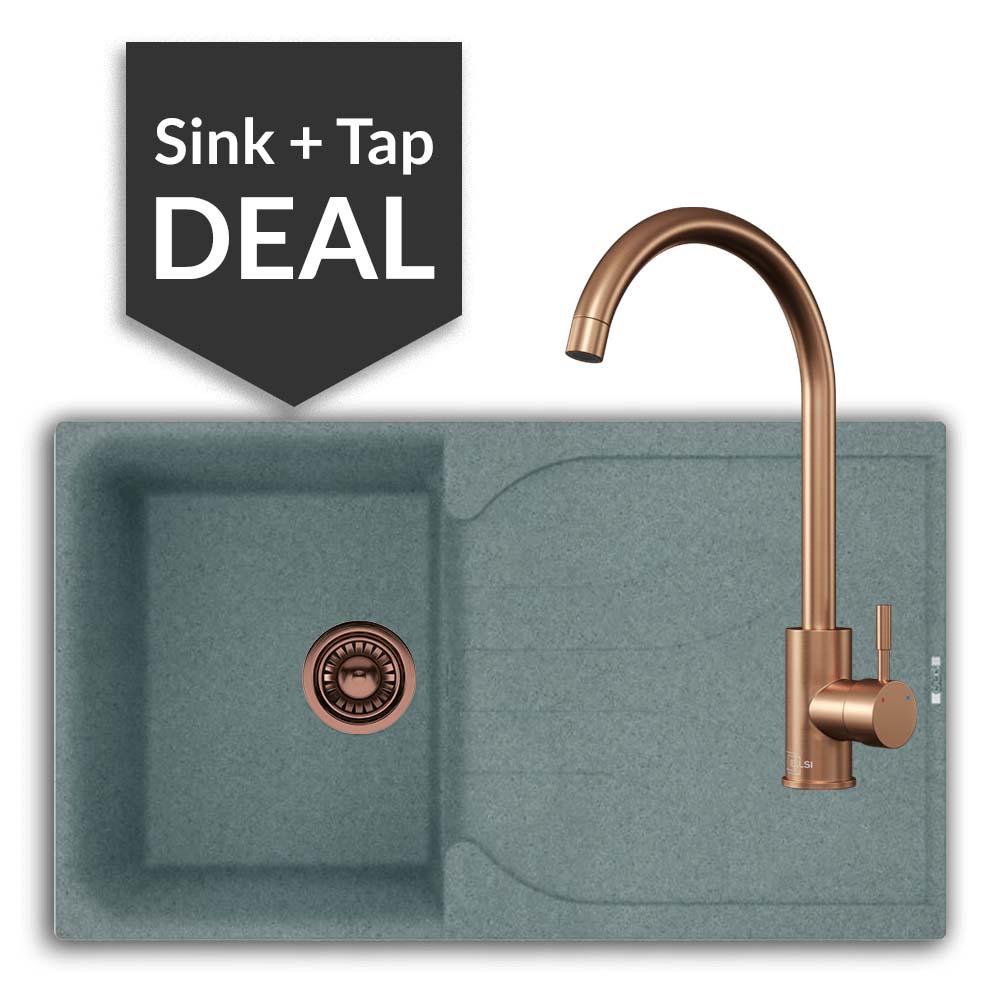 Quartz Titanium Small Single Bowl Sink & Varone Copper Tap Pack