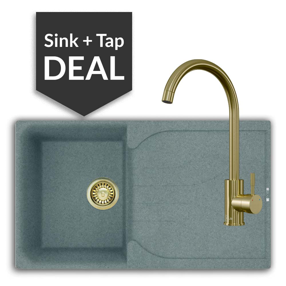 Quartz Titanium Small Single Bowl Sink & Varone Brass Tap Pack