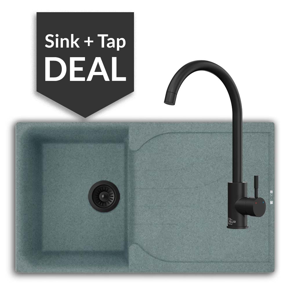 Quartz Titanium Small Single Bowl Sink & Varone Matte Black Tap Pack