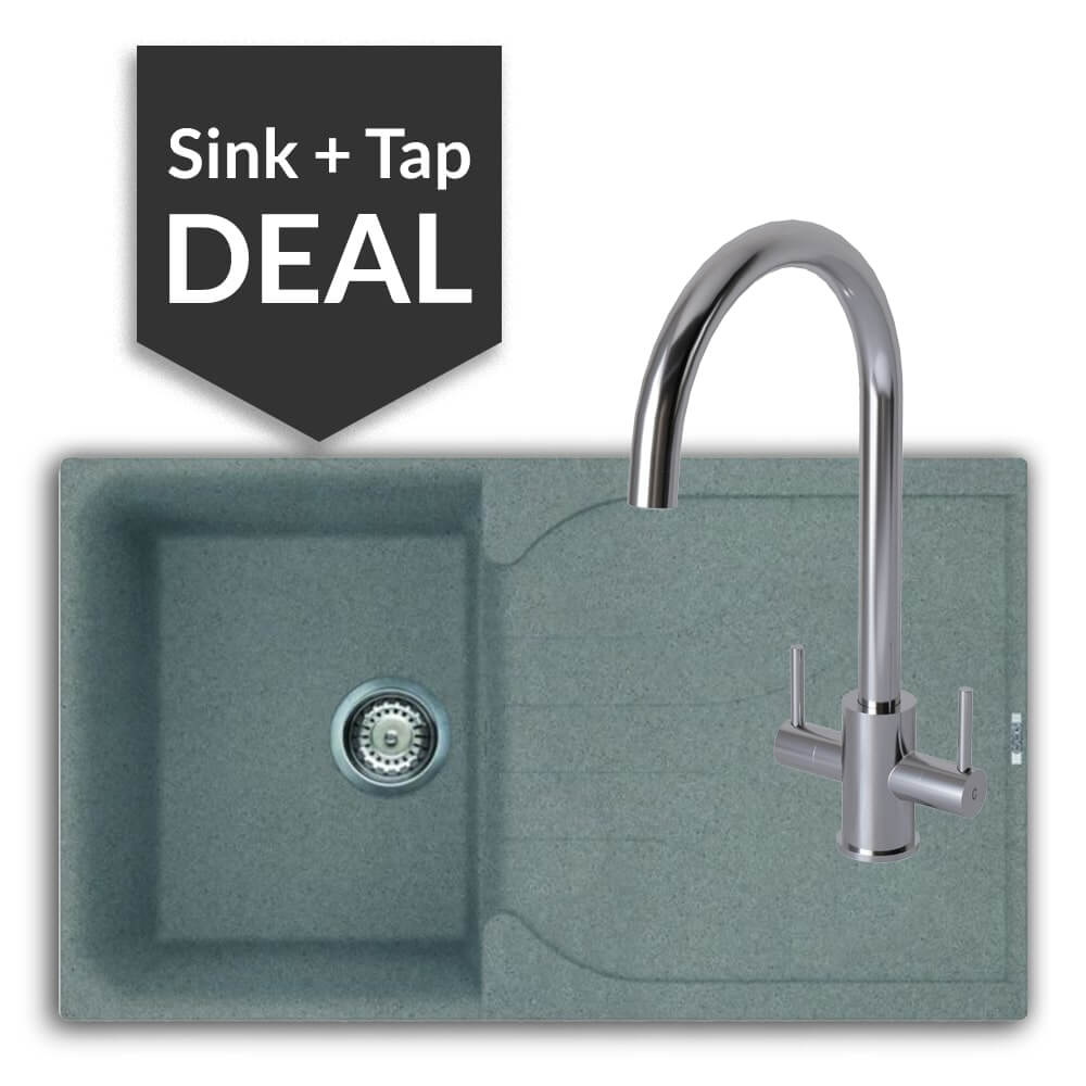 Quartz Titanium Small Single Bowl Sink & Apsley Chrome Tap Pack