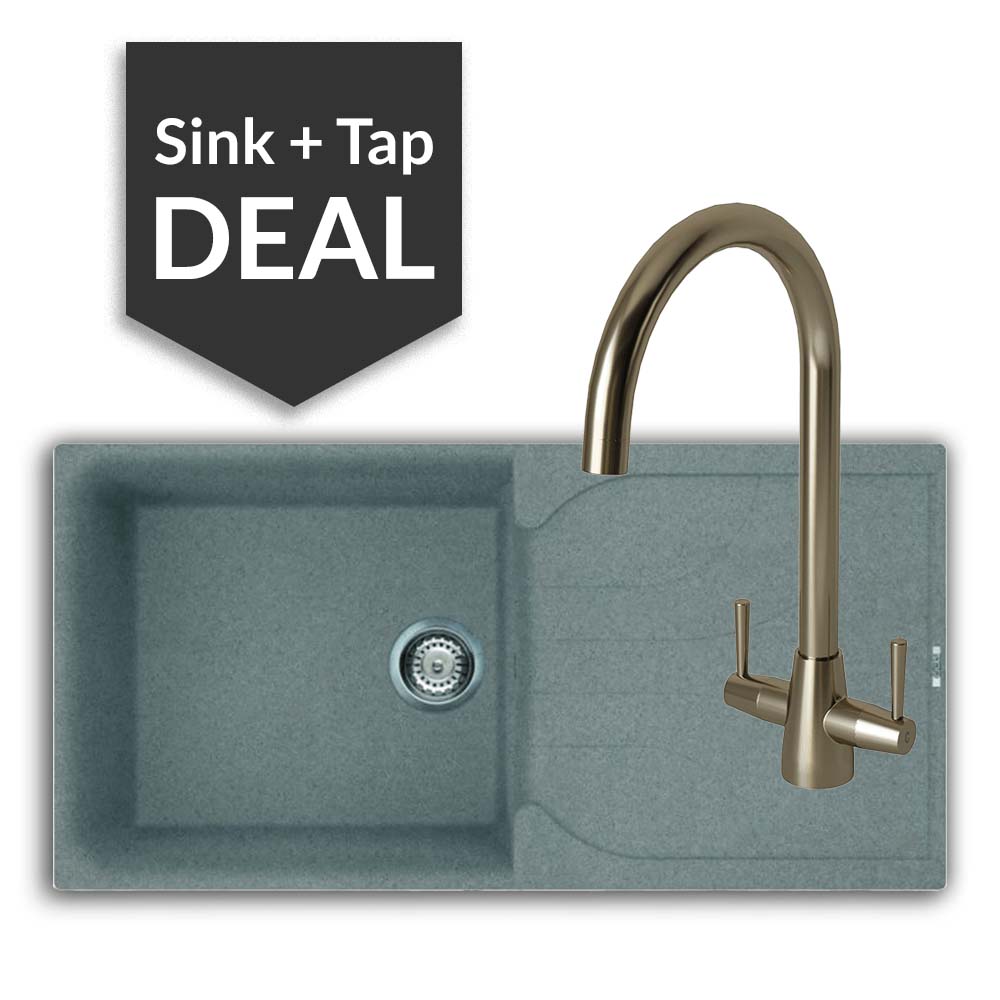 Quartz Titanium Large Single Bowl Sink & Cascade Brushed Steel Tap Pack