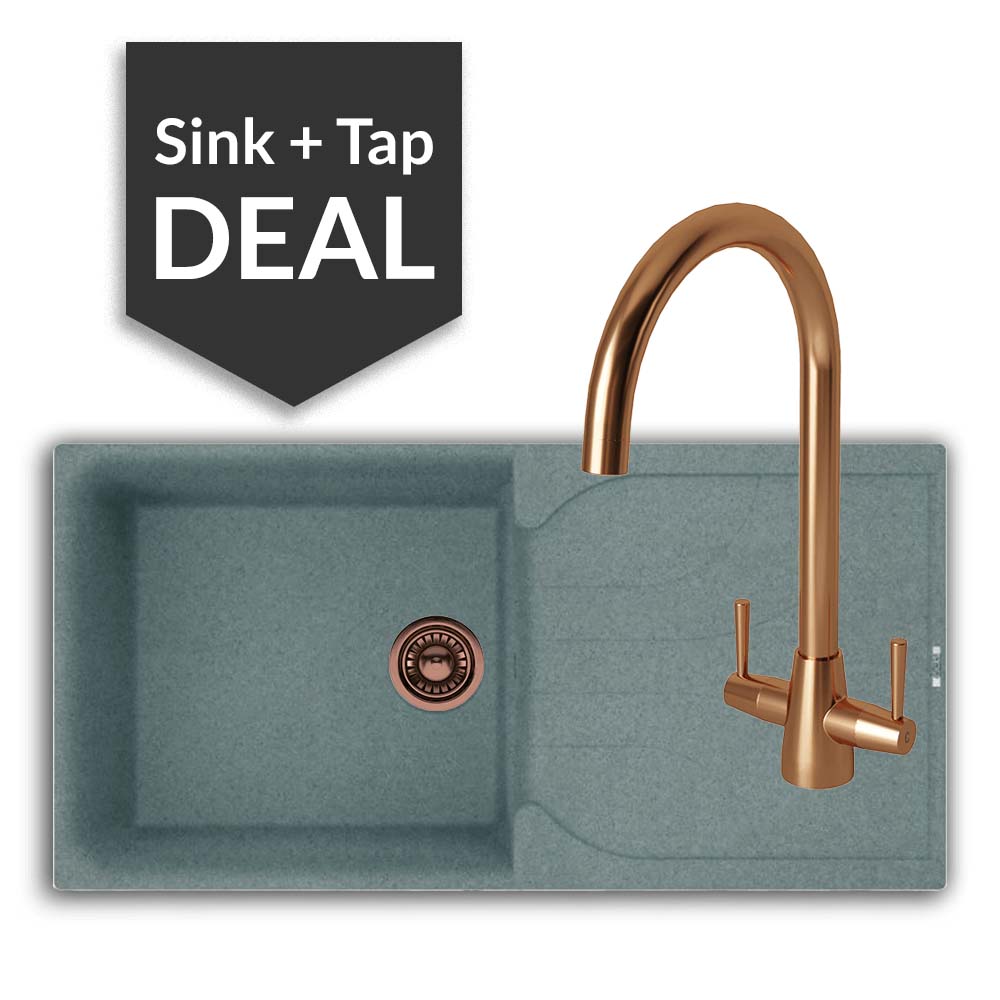 Quartz Titanium Large Single Bowl Sink & Cascade Copper Tap Pack