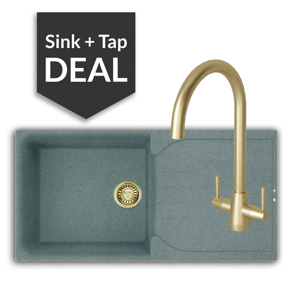 Quartz Titanium Large Single Bowl Sink & Cascade Brass Tap Pack