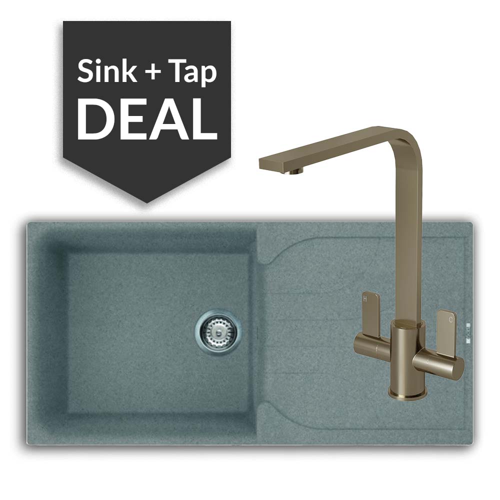 Quartz Titanium Large Single Bowl Sink & Mesa Brushed Steel Tap Pack